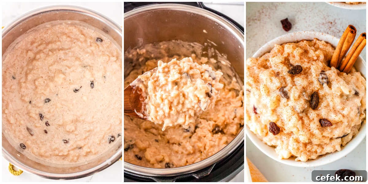 The rice pudding before and after it's cooked on the saute setting.