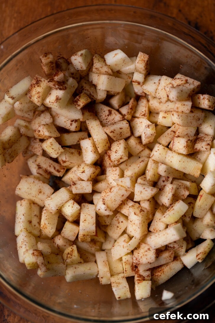 Diced apples in a bowl.