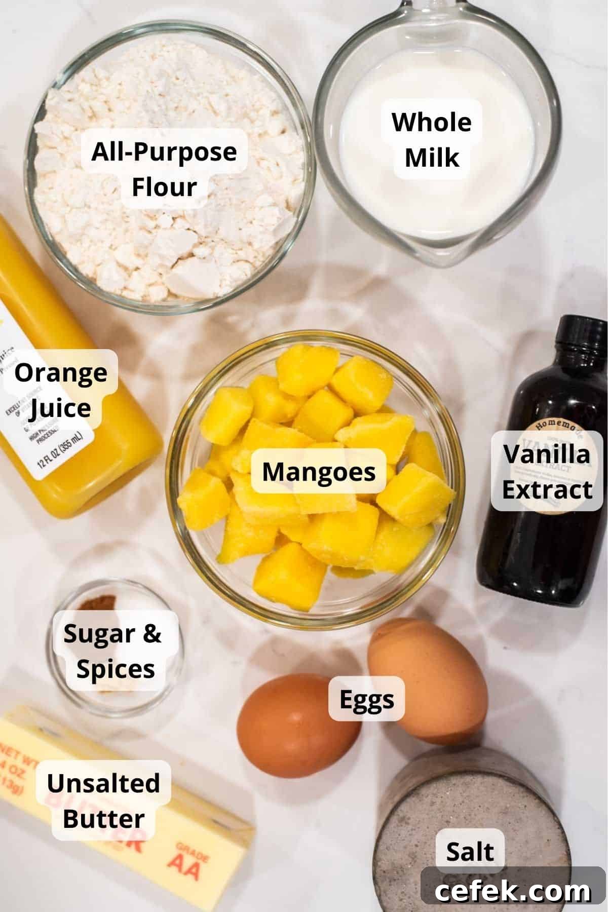 Ingredients for mango crepes.