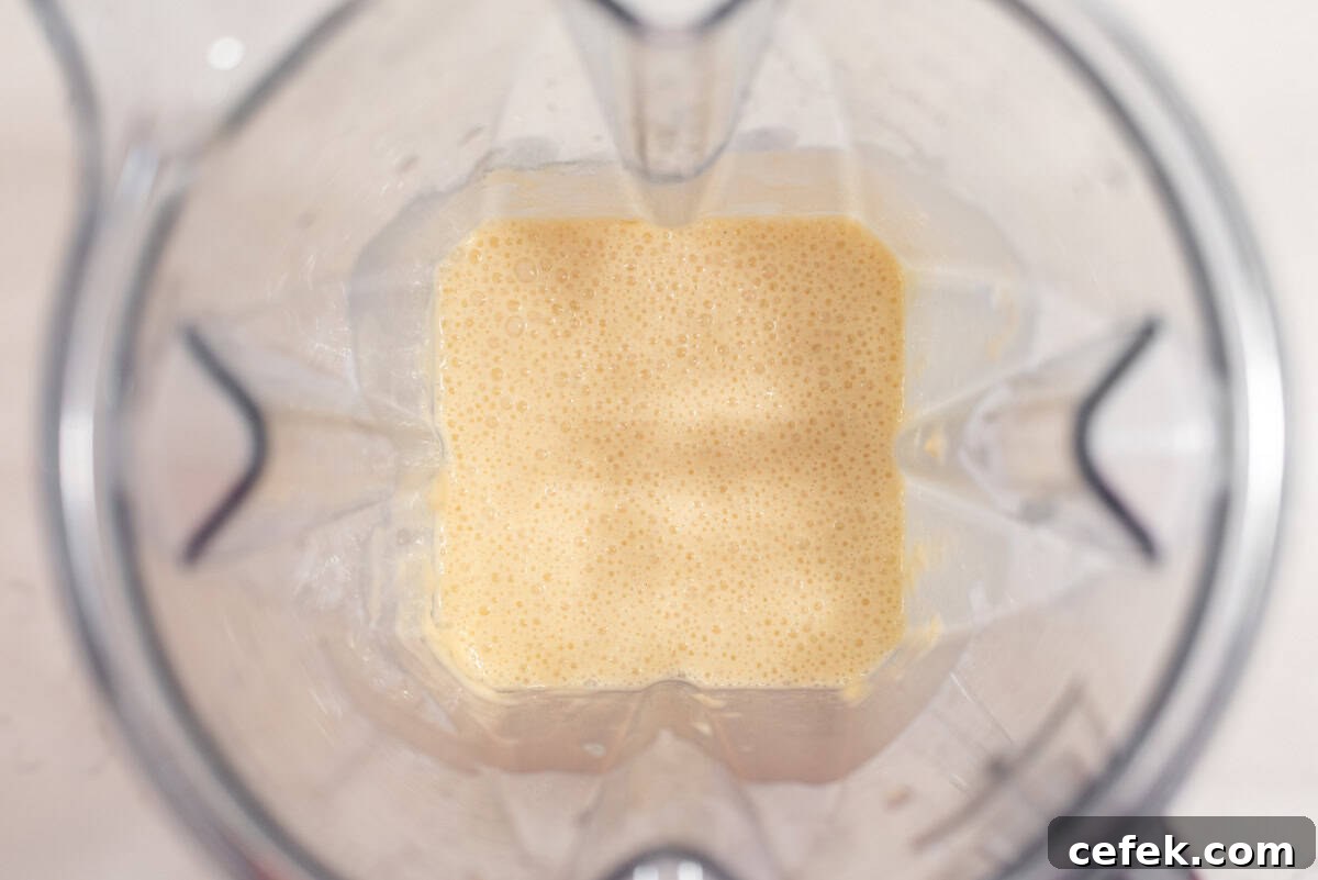 Crepe batter pureed in blender.