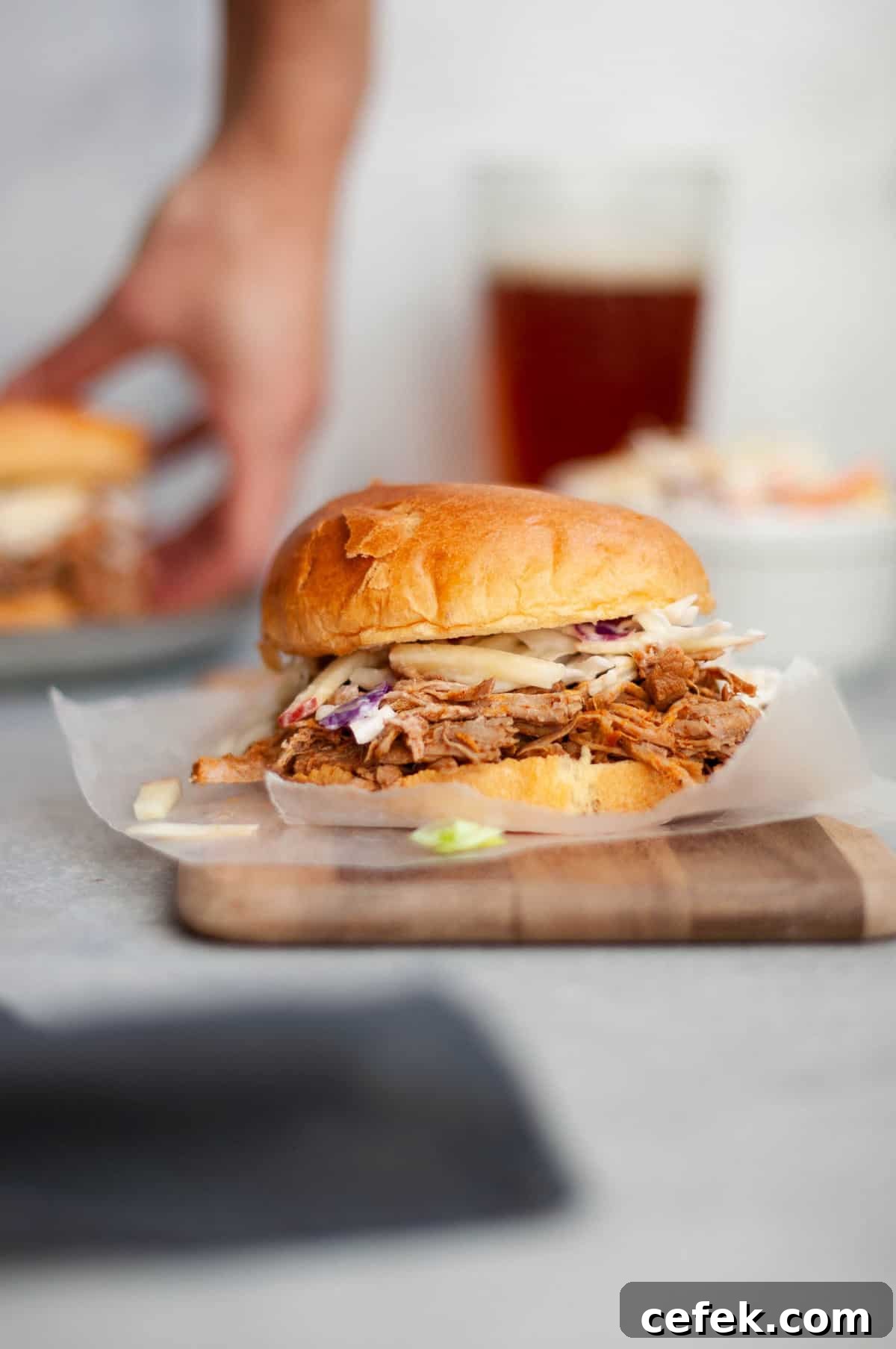 apple cider pulled pork sandwich