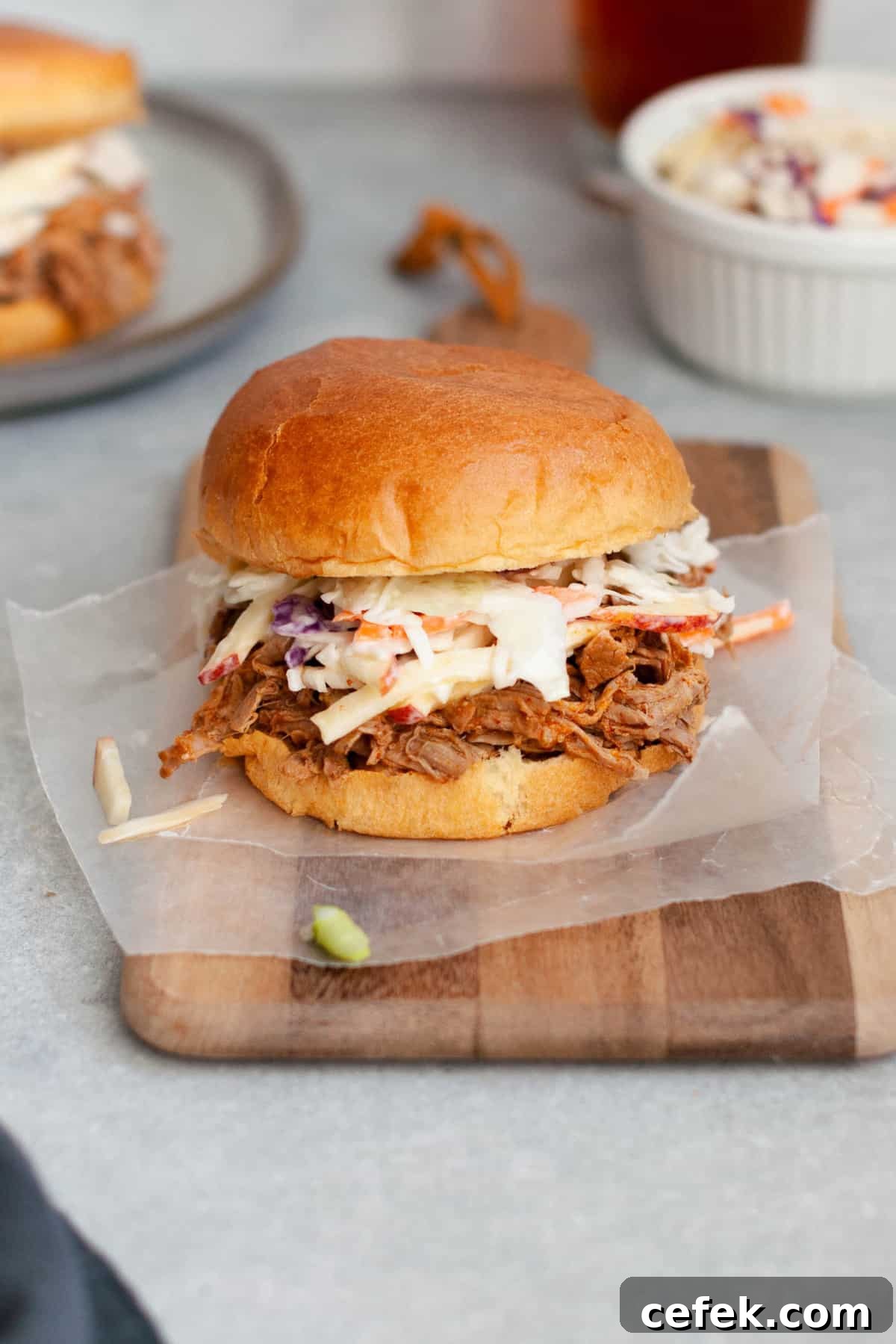 apple cider pulled pork sandwich