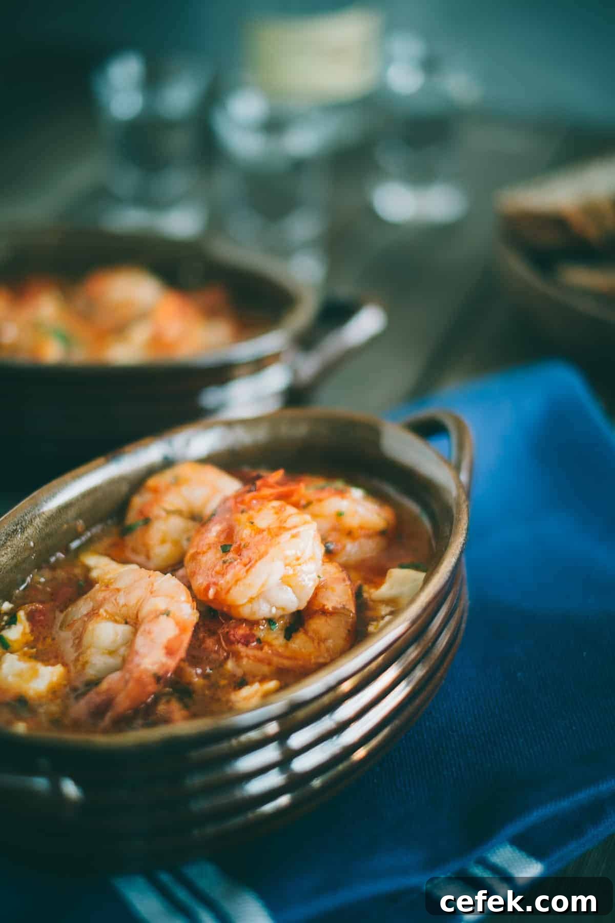 Prawn saganaki served in a claypot dish