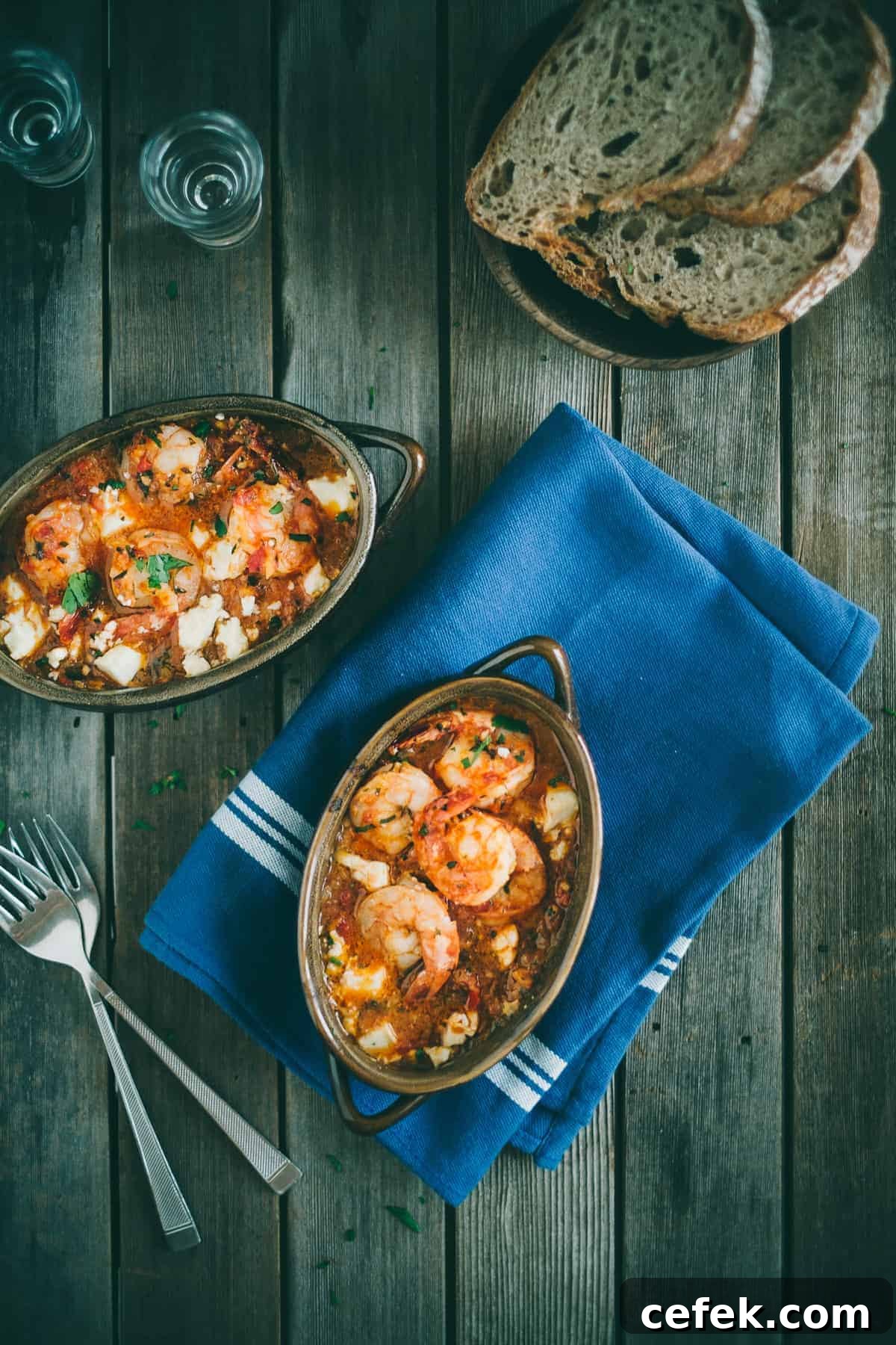 Prawn saganaki served in a claypot dish