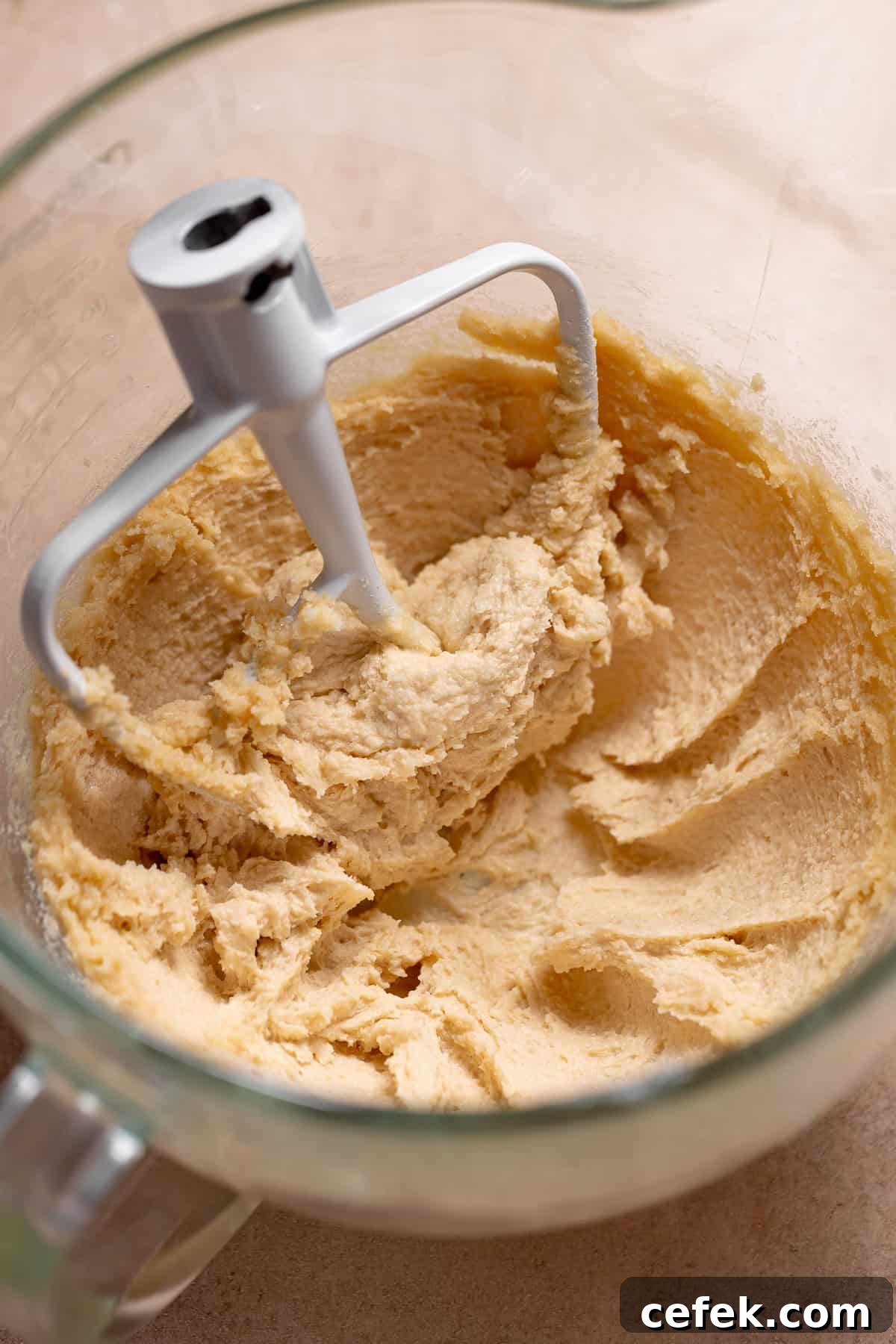 Creamed butter and sugar that is light and fluffy.