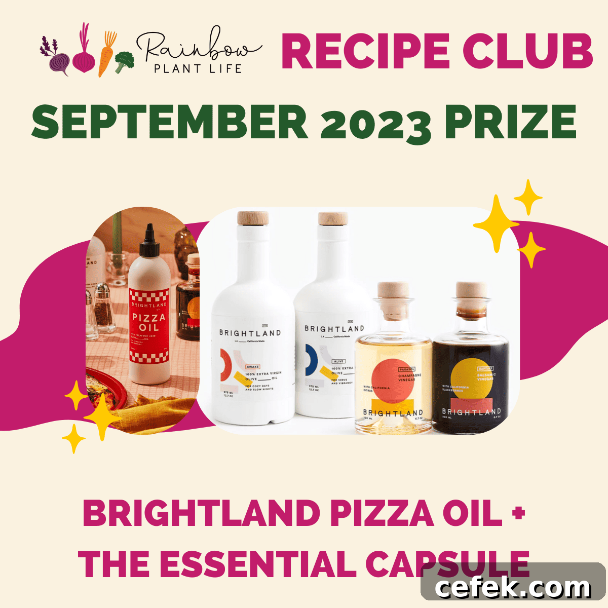RPL recipe club graphic with brightland pizza oil and essential oil capsule.