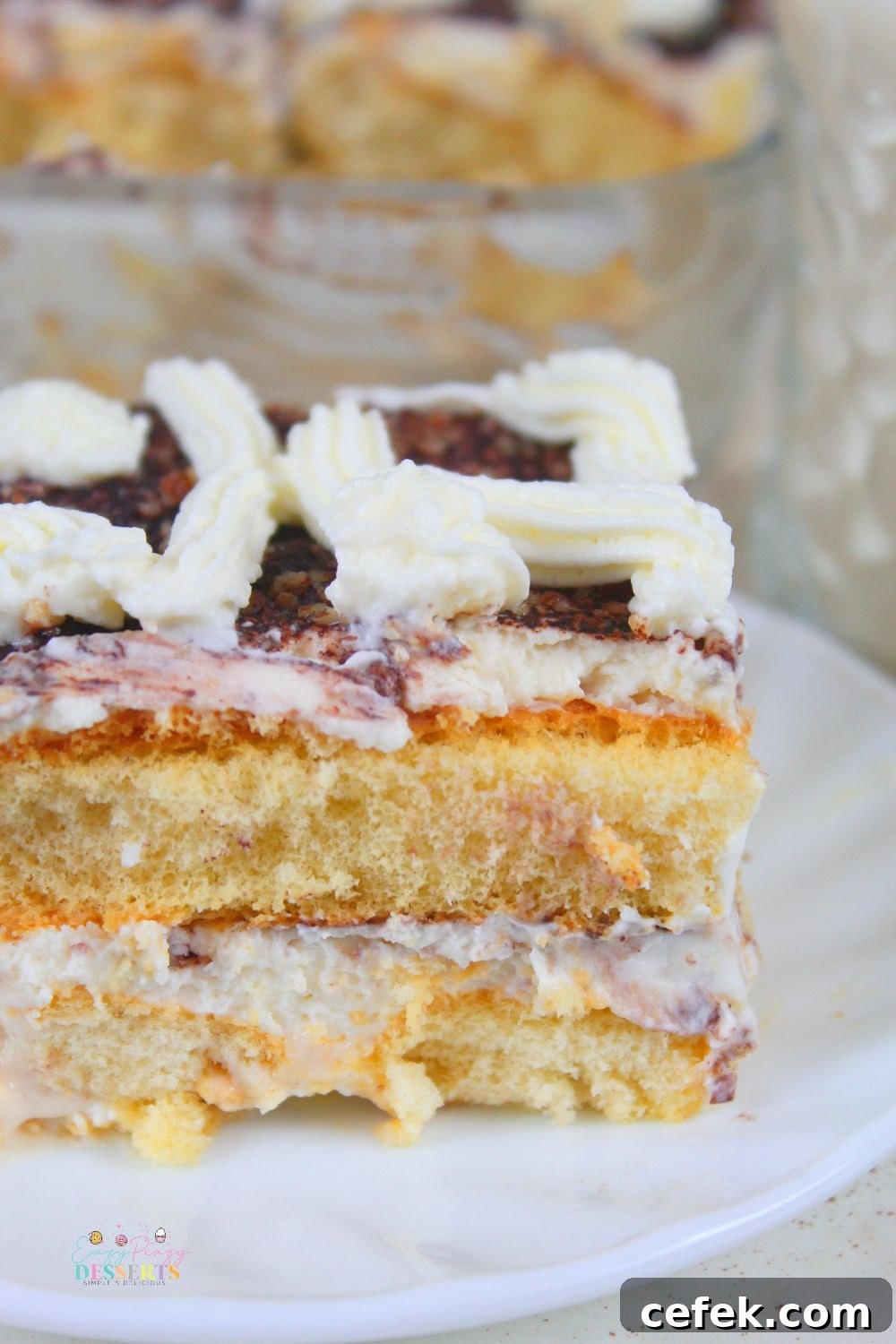 Close up image of leftover eggnog dessert with ladyfinger cookies