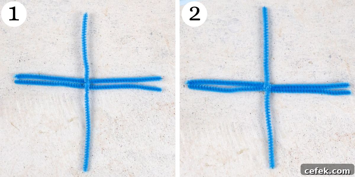 Sweet Pipe Cleaner Snowflakes Steps 1-2
