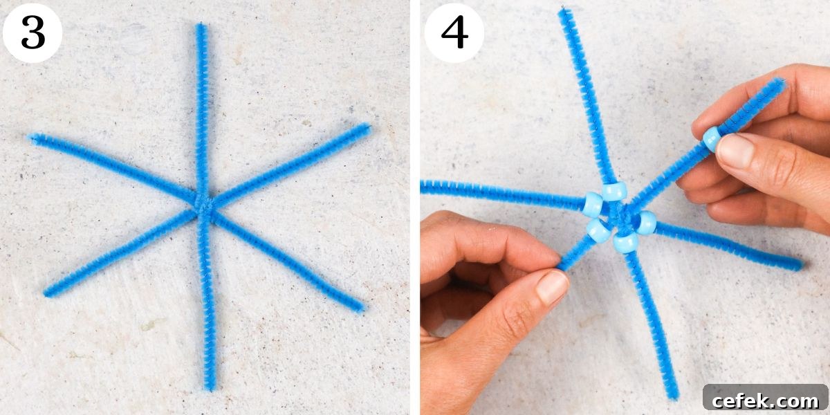Adorable Pipe Cleaner Snowflakes Steps 3-4