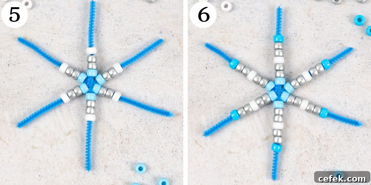 Easy Pipe Cleaner Snowflakes Steps 5-6