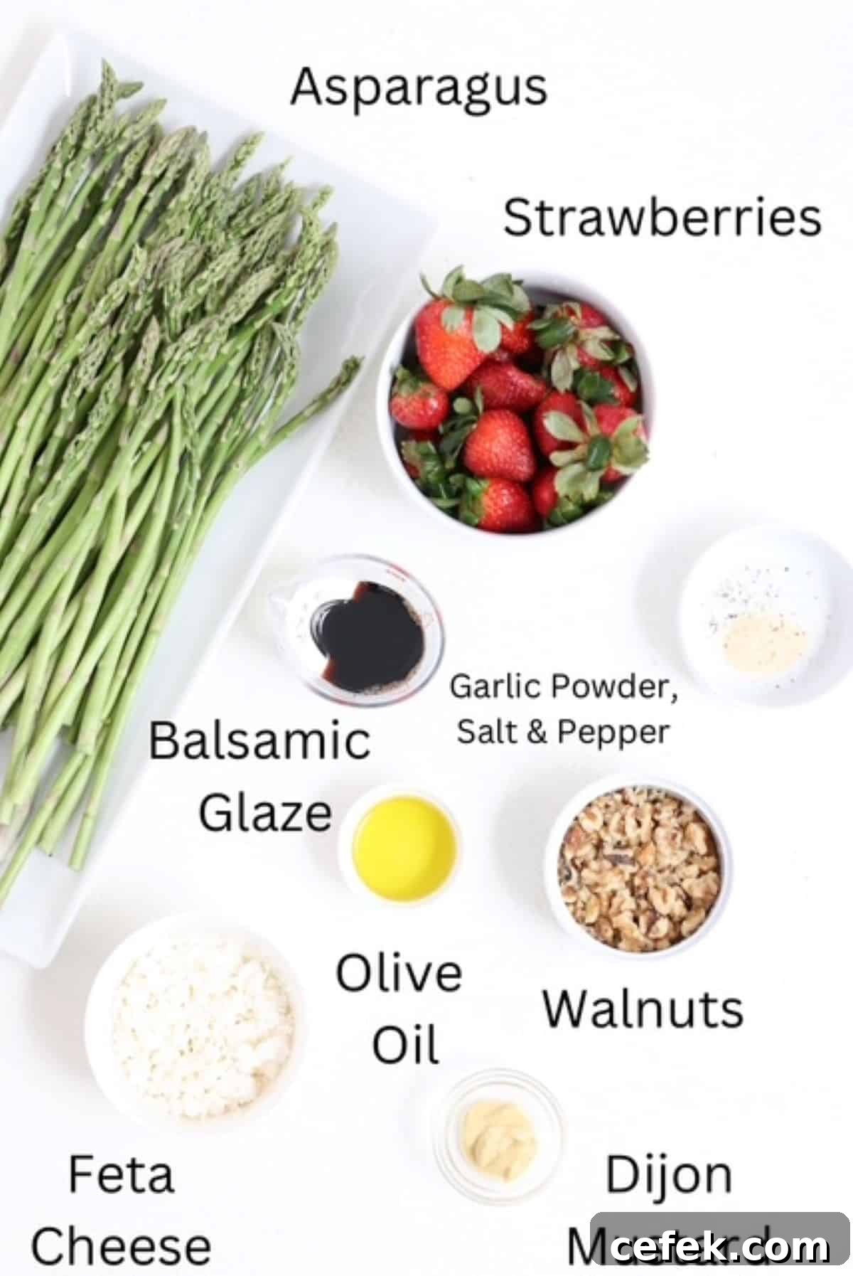 Cold Asparagus Salad ingredients, labeled.