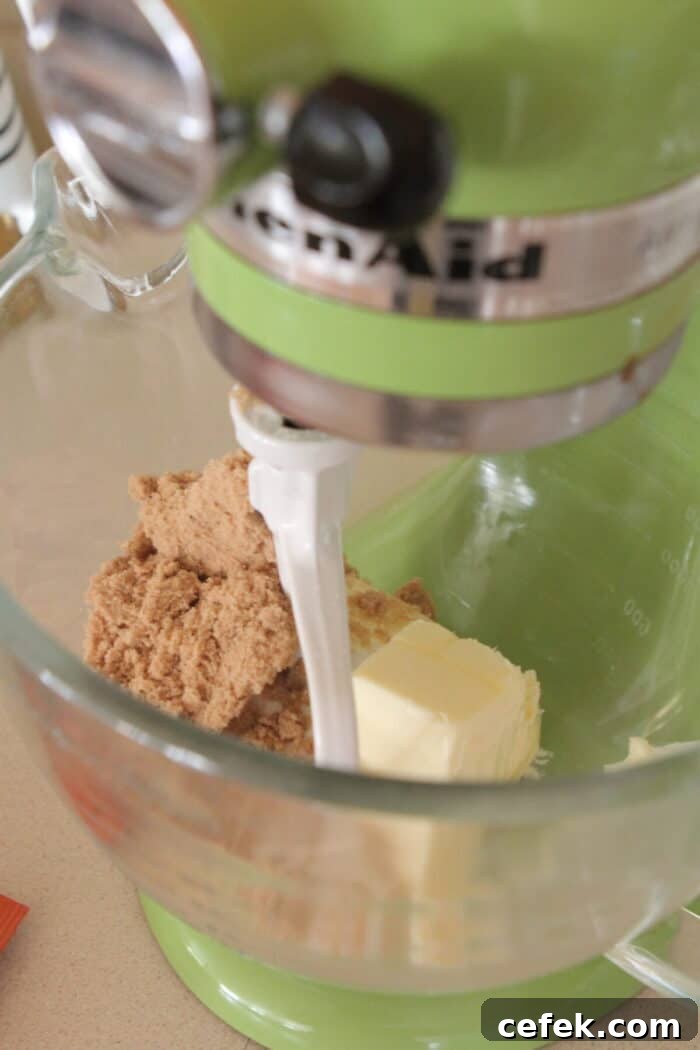 brown sugar added to butter in stand mixer