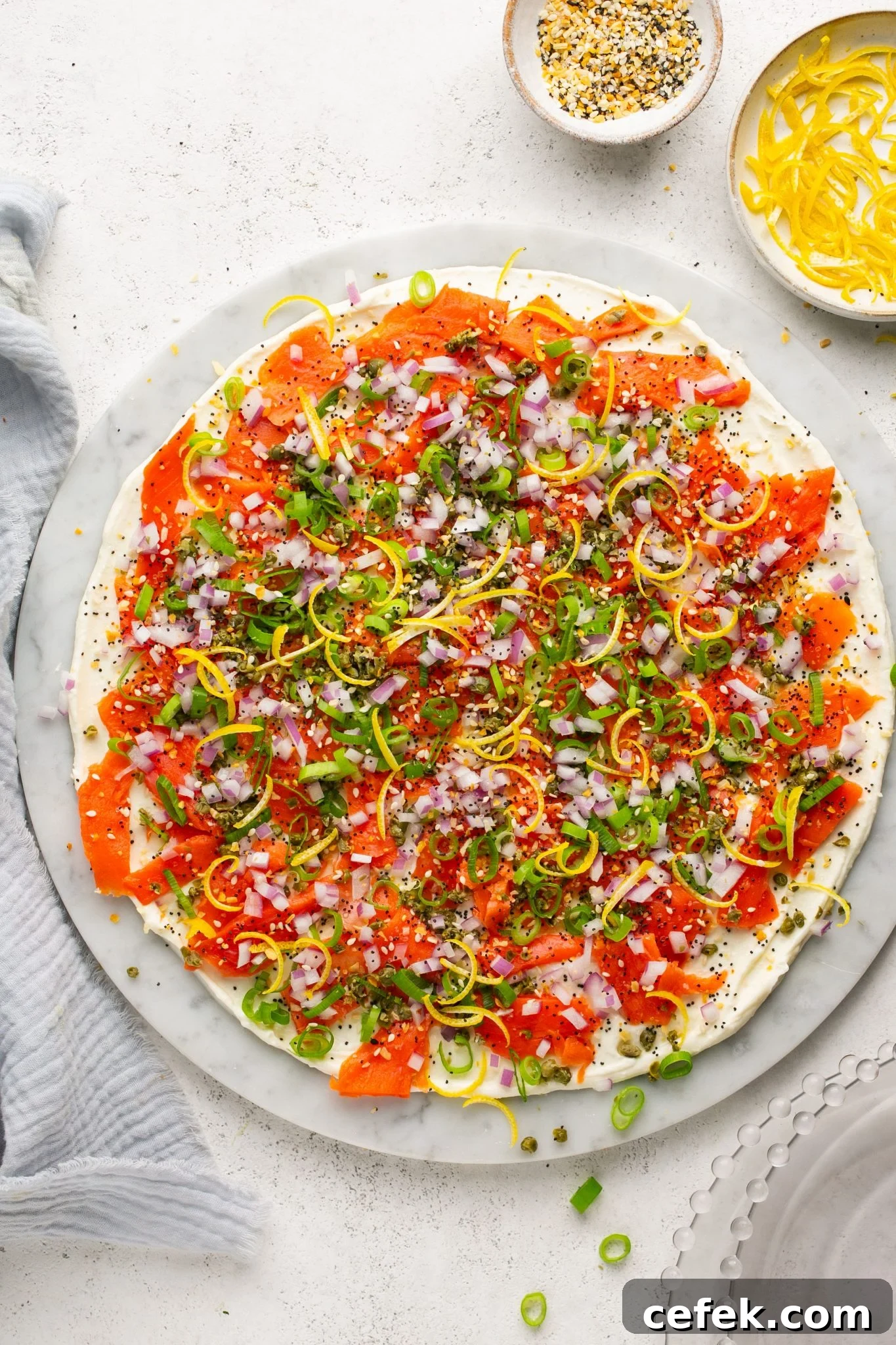 Smoked salmon and cream cheese board