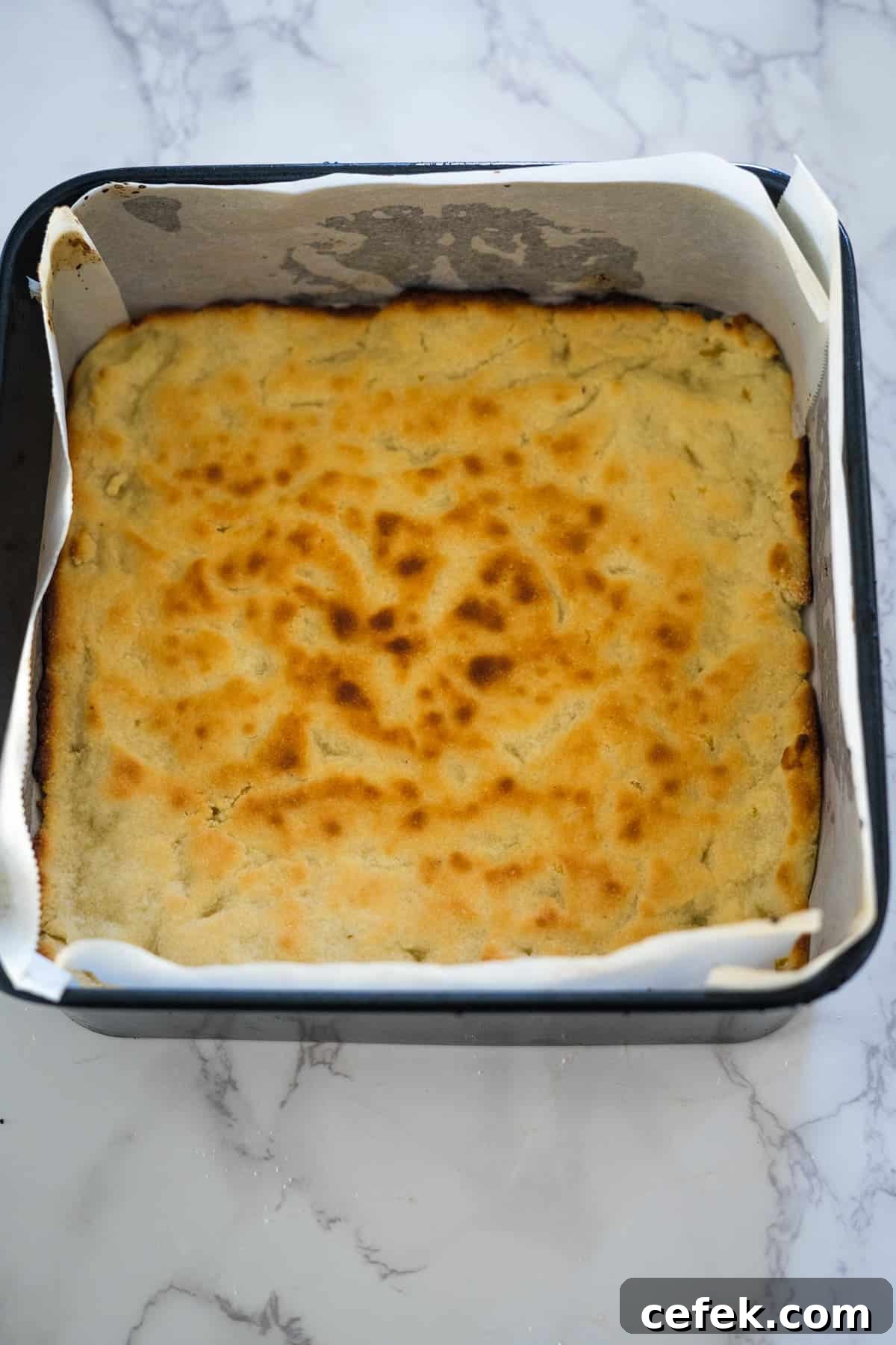 A baked food in a pan.