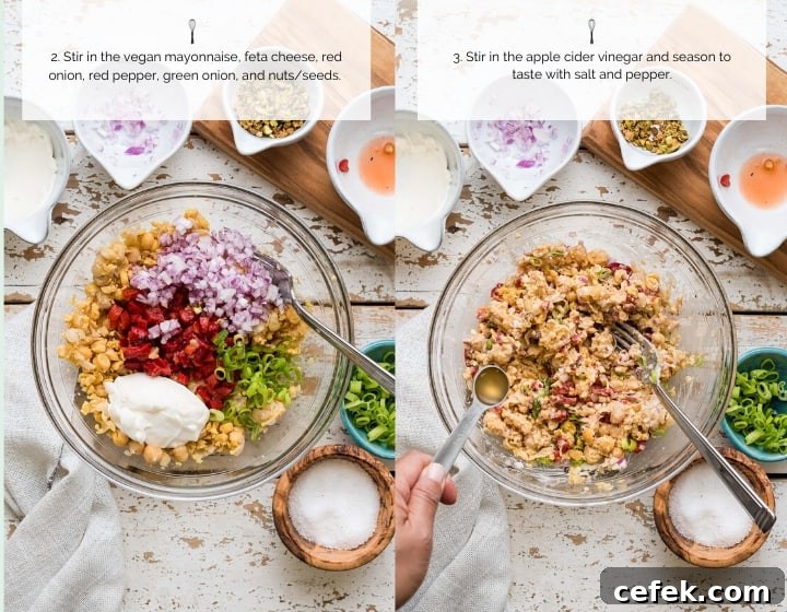Step by step instructions to make a chickpea salad sandwich with feta.