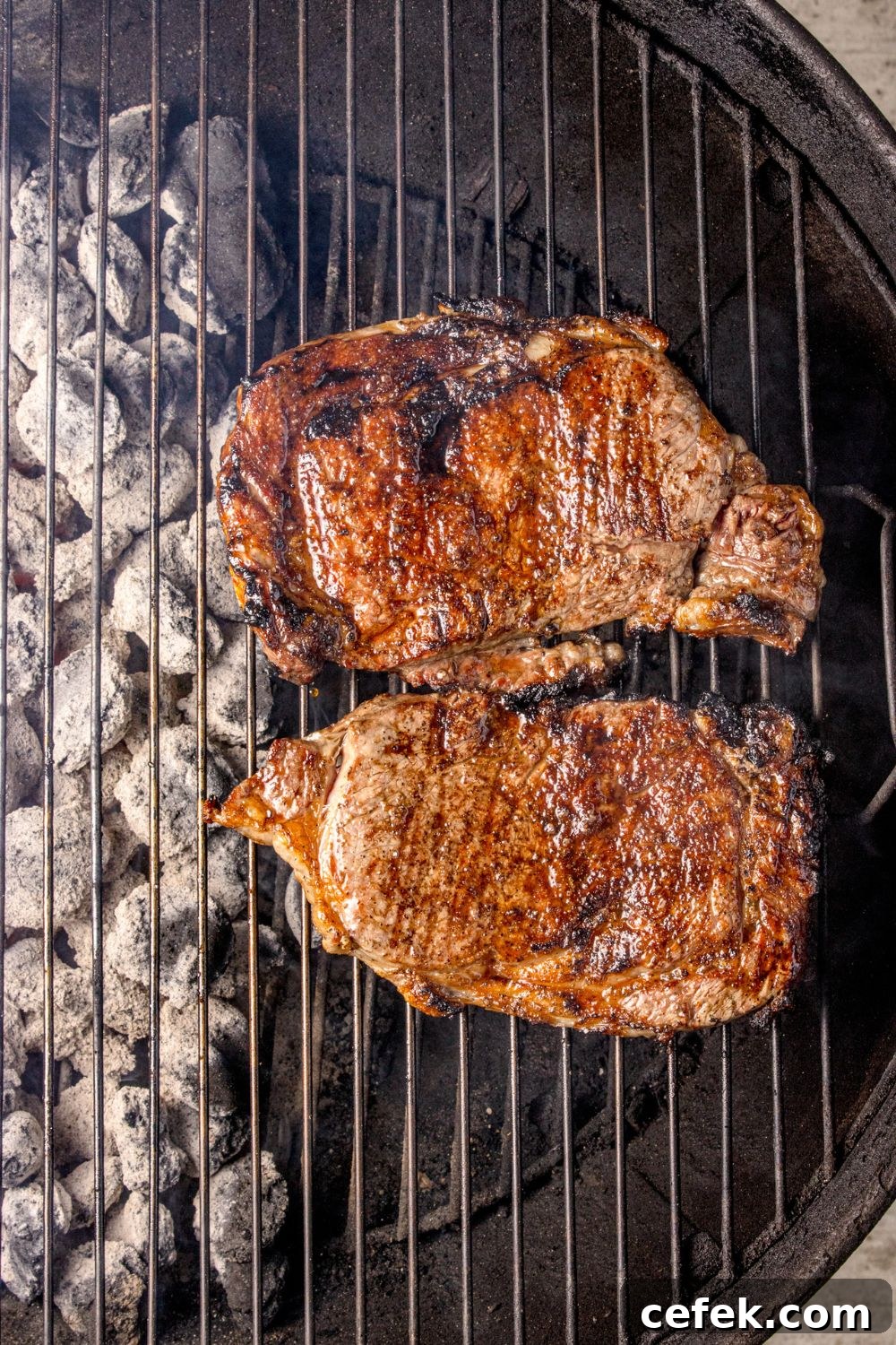 Grilled Ribeye Steaks on grill 
