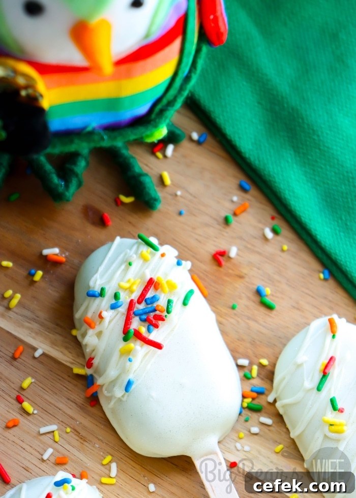 homemade St. Patrick’s Day cake pops dipped in white chocolate