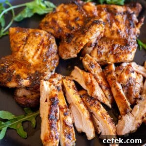 Sliced Grilled Boneless Skinless Chicken Thighs.