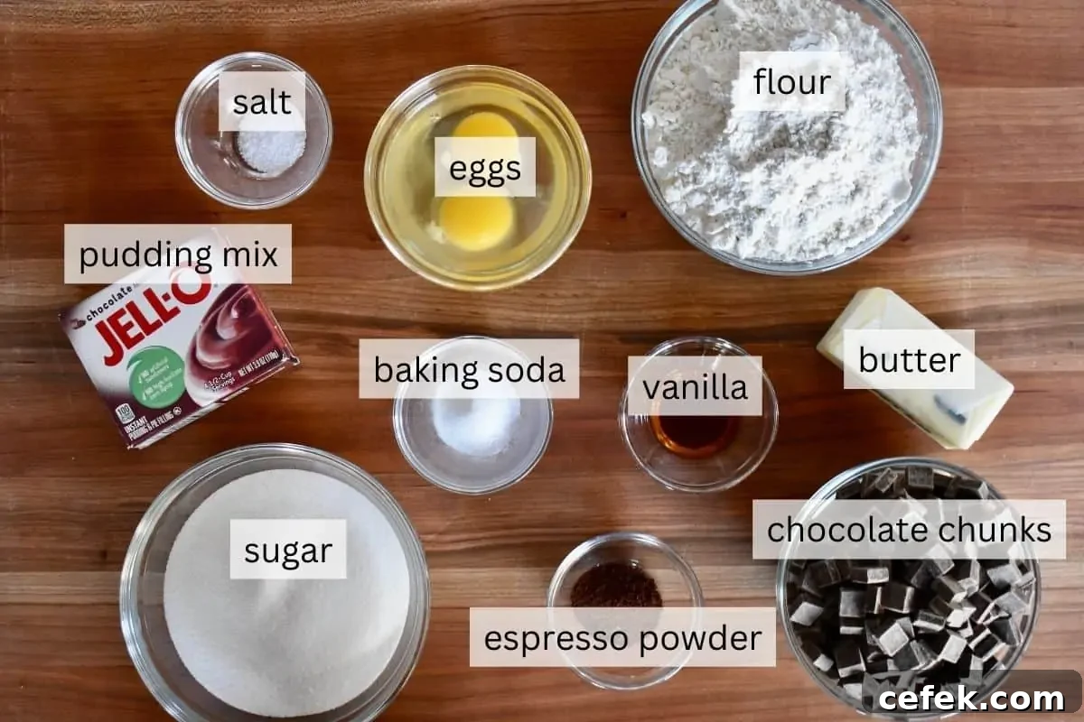 Ingredients for recipe including flour, sugar, butter, and eggs. 
