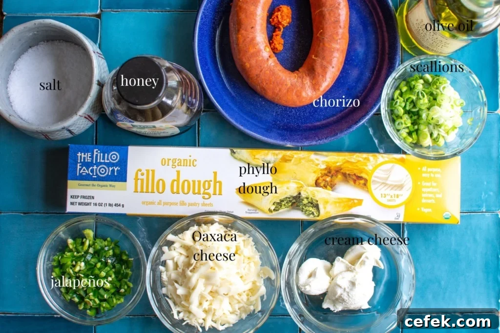 All the ingredients you need to make the chorizo pinwheel appetizers