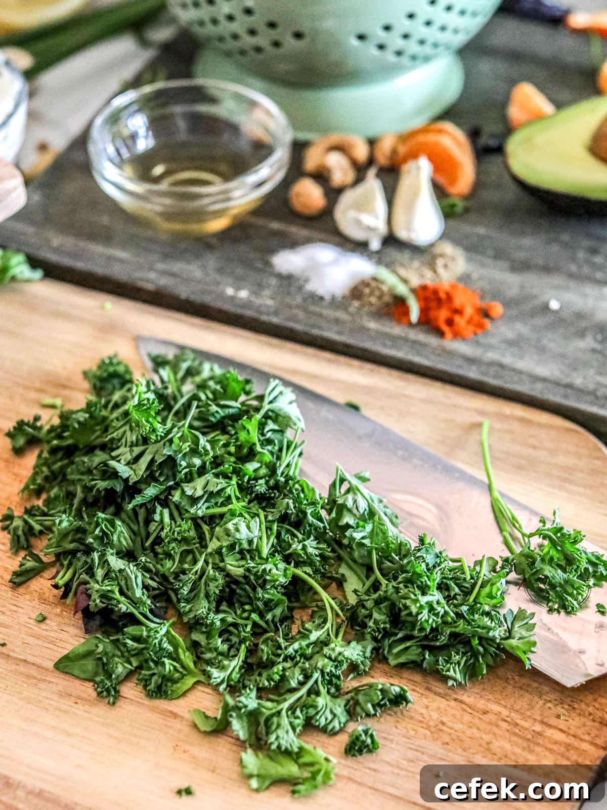 chopped herbs for dressing