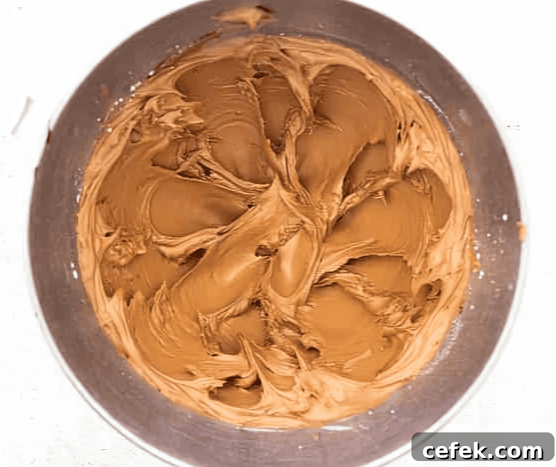 whipped chocolate frosting in a stainless mixing bowl.