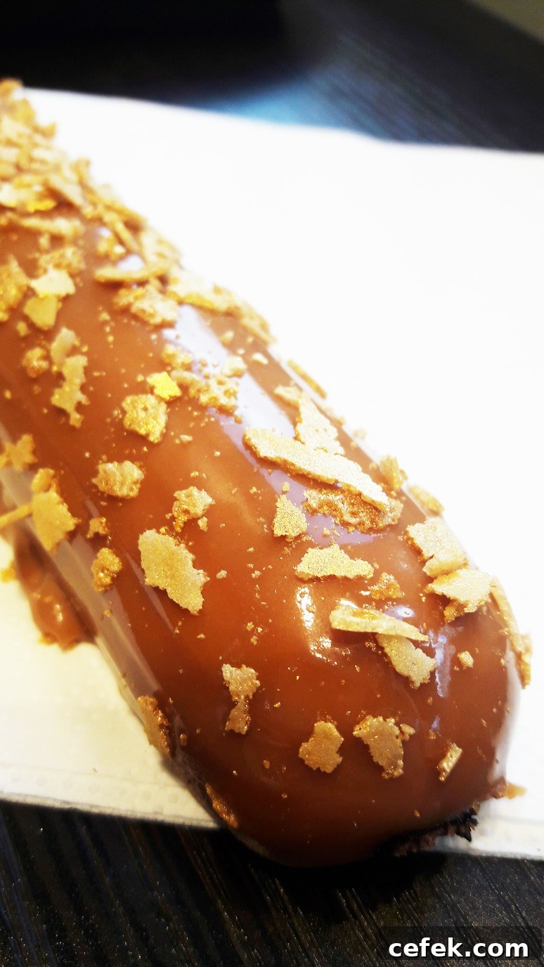Caramel Eclair at Casse Noisette Paris. Pastry Chef extraordinaire Jeffrey Cagnes. Pastries in Paris.