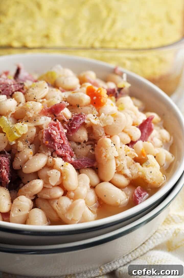 White beans with ham and cornbread