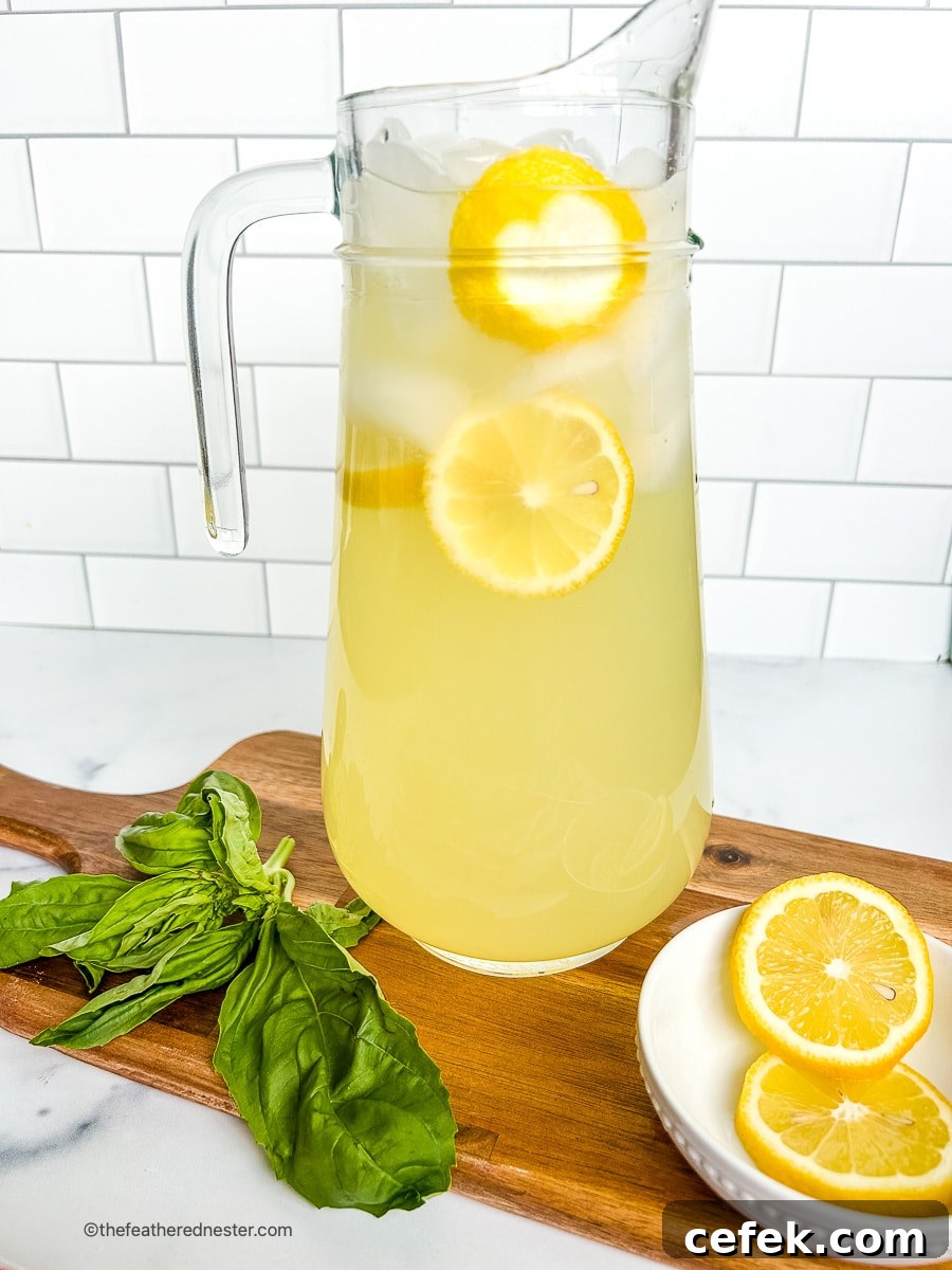 Large pitcher of fresh squeezed lemonade.