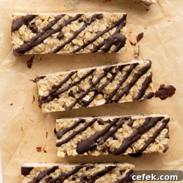 chewy nut-free protein bars with a chocolate drizzle