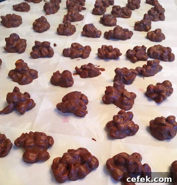 Peanut clusters on wax paper setting up