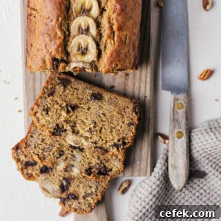 A healthy banana bread that is refined sugar free and made with whole wheat.
