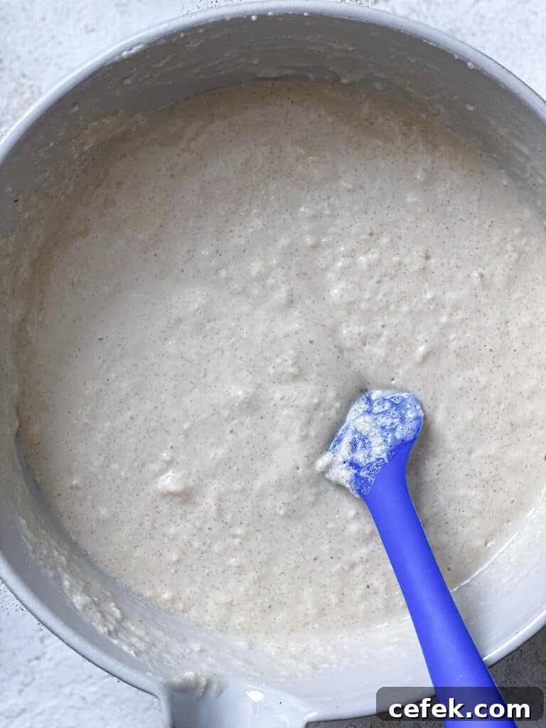 process shot of mixing batter