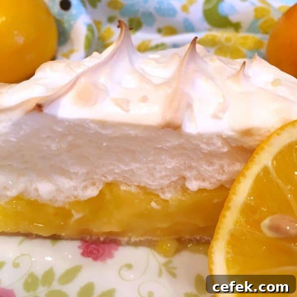 Close up of lemon meringue pie slice
