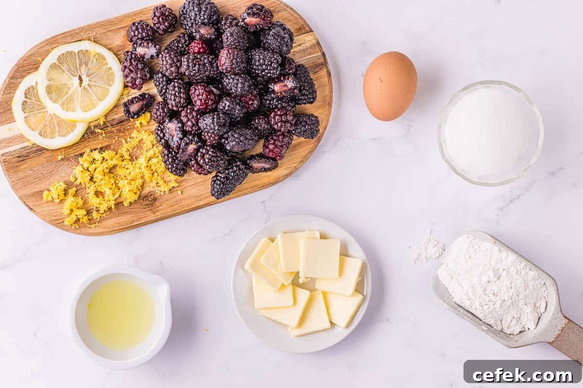 ingredients needed to make homemade blackberry cobbler.