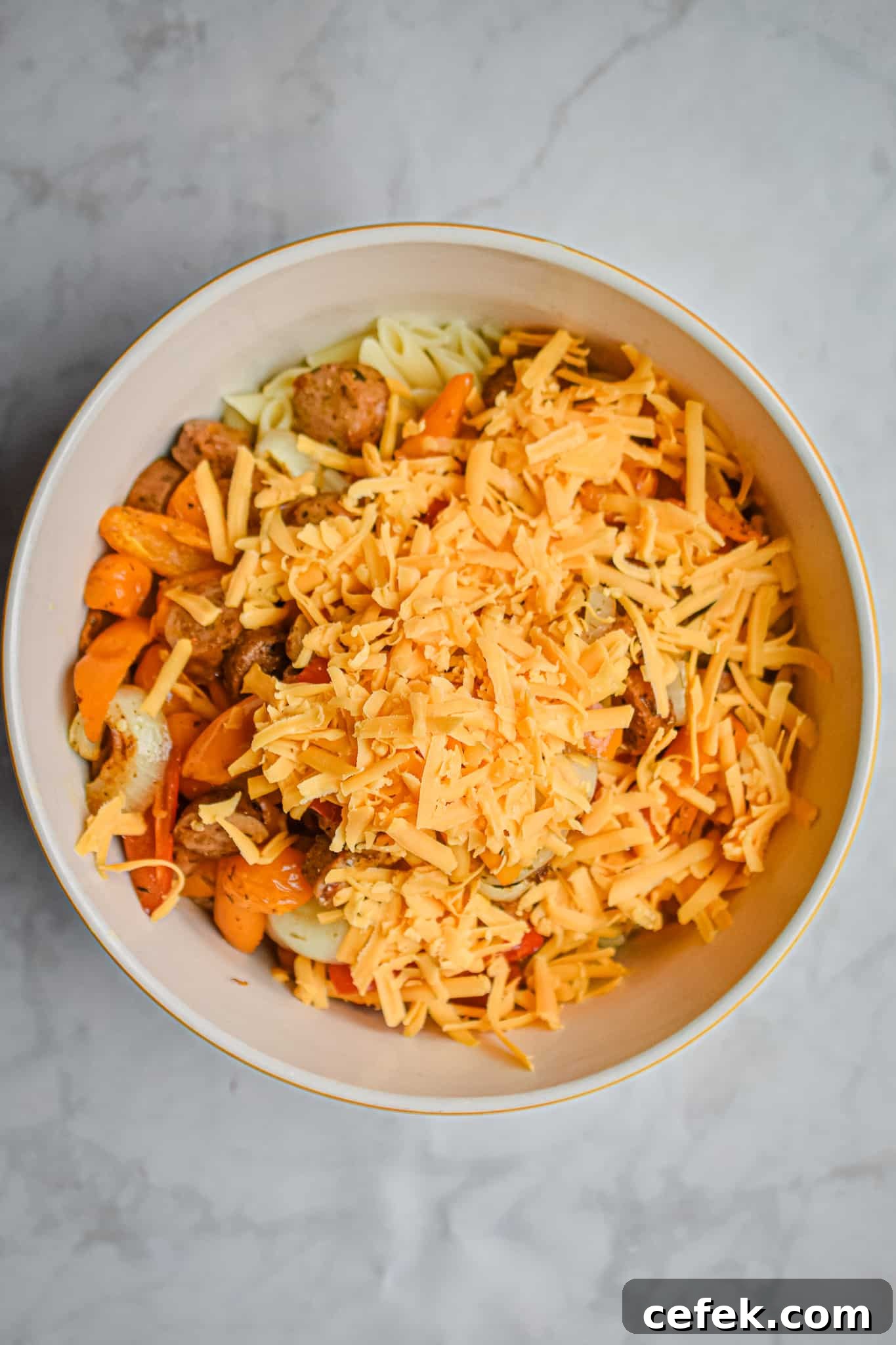 The cheese tops the rest of the ingredients