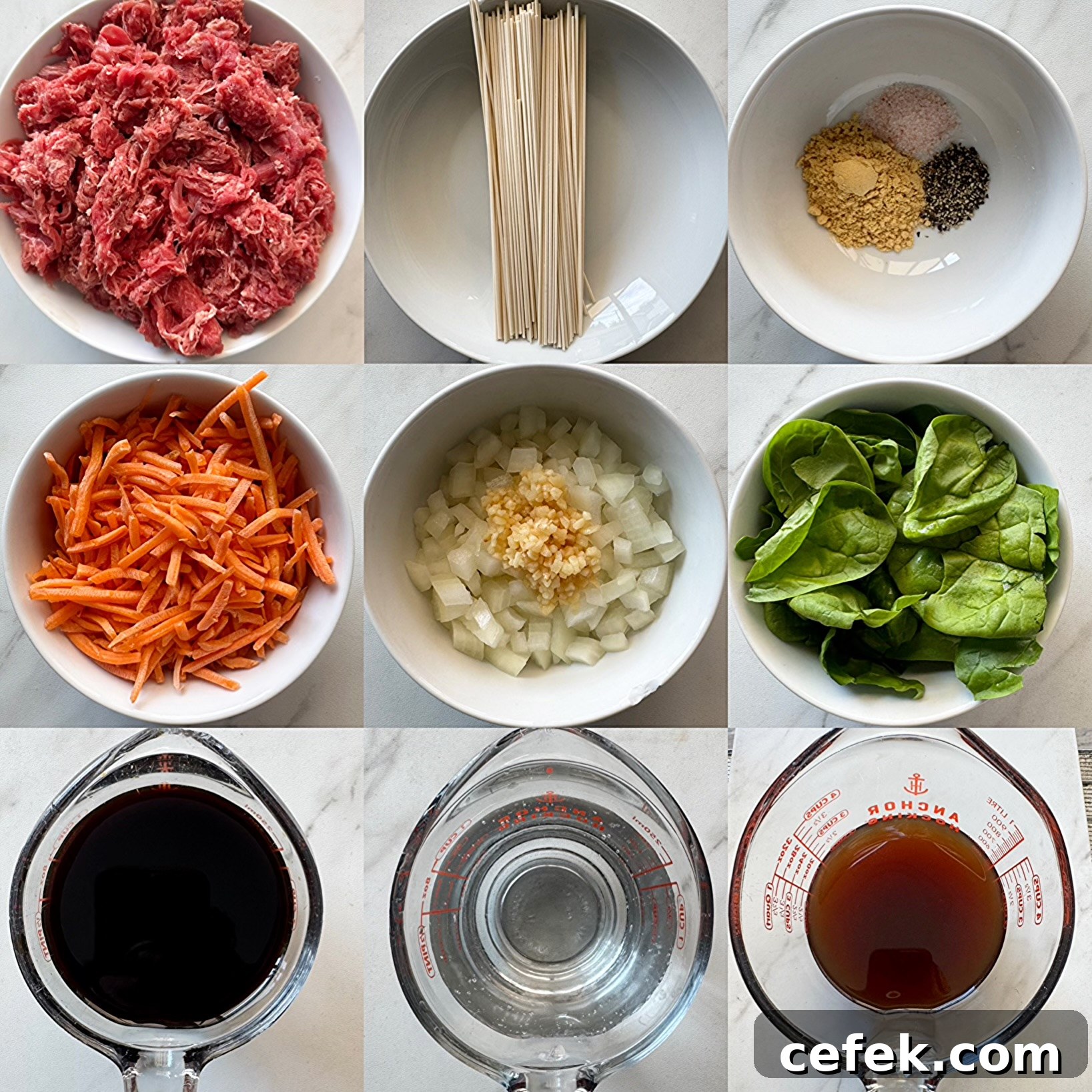 collage of ingredients for Slow Cooker Beef Udon Soup