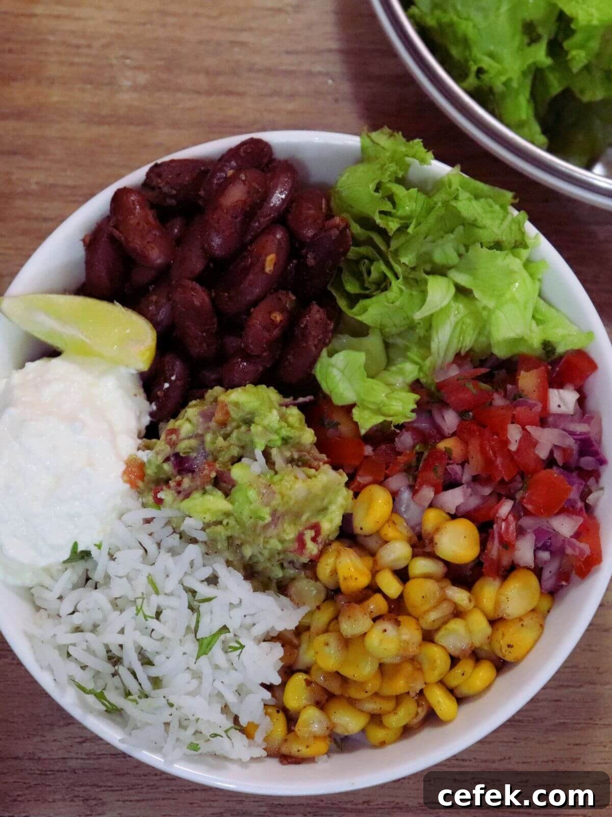 close-up of vegetarian burrito bowl.