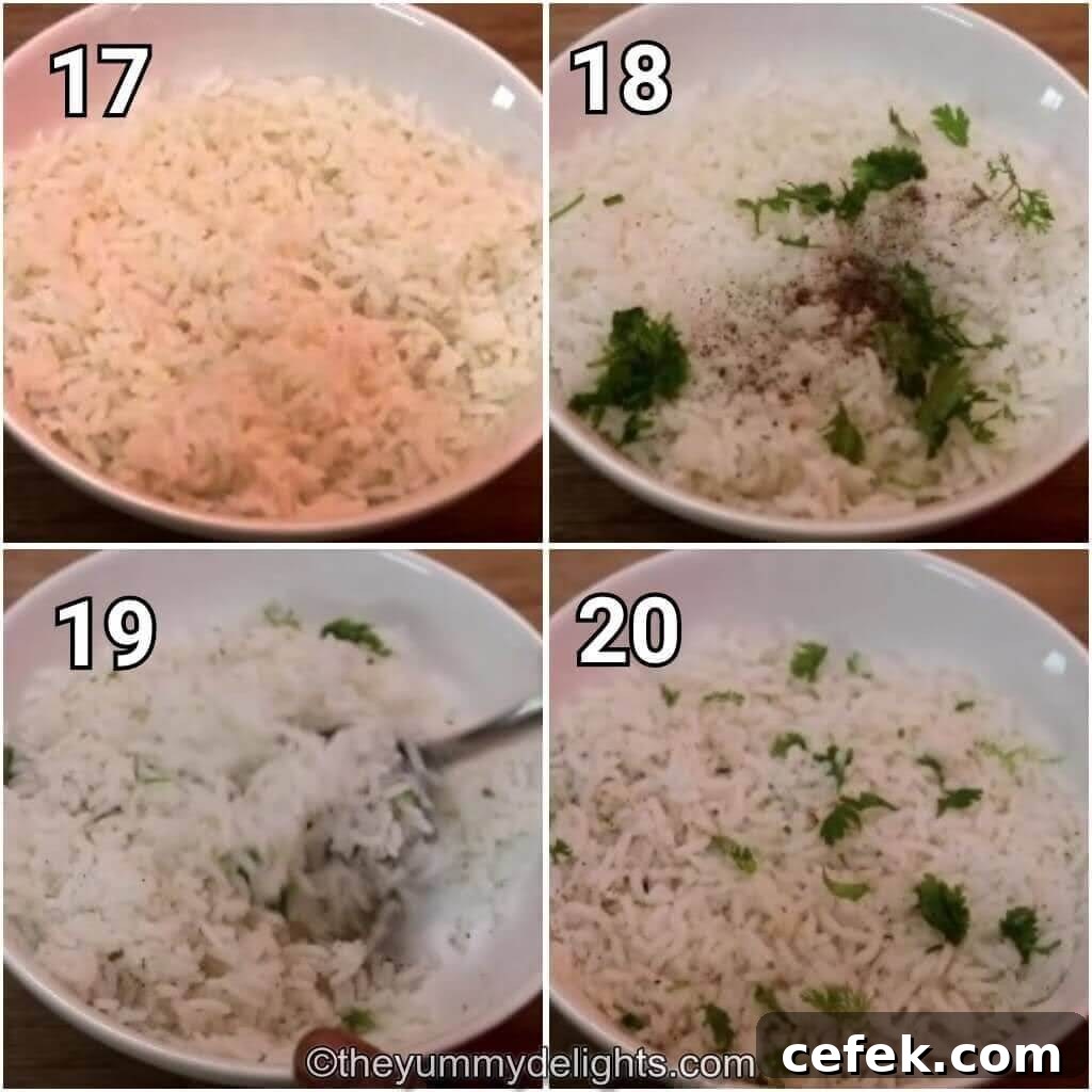 step by step image collage of making lime-cilantro rice.