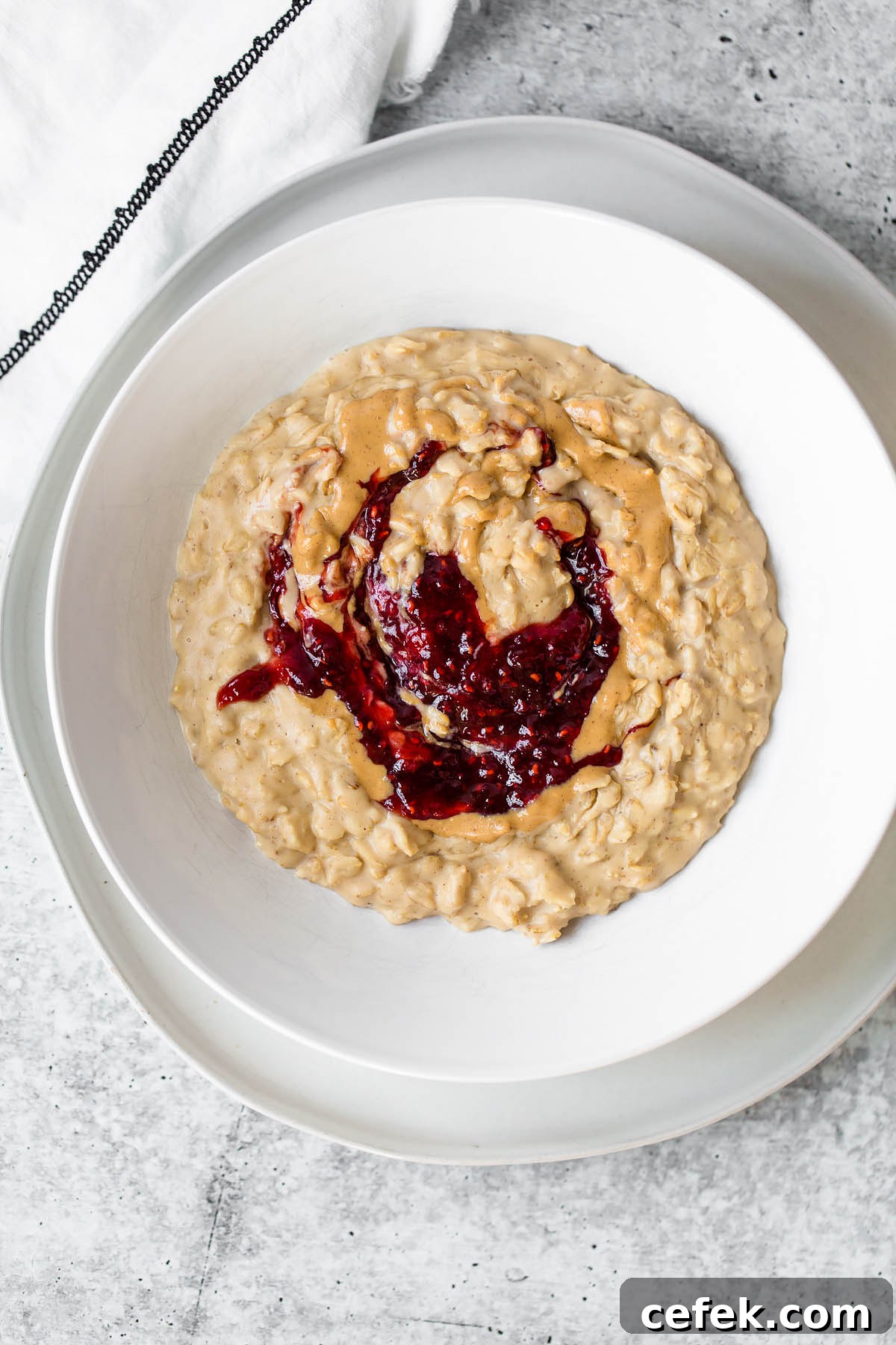 peanut butter oatmeal with raspberry jam