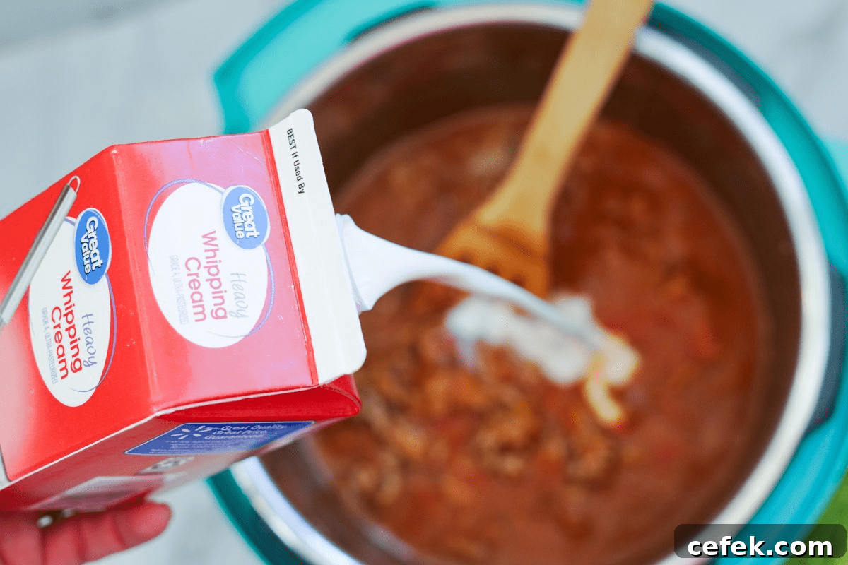 pouring cream into instant pot