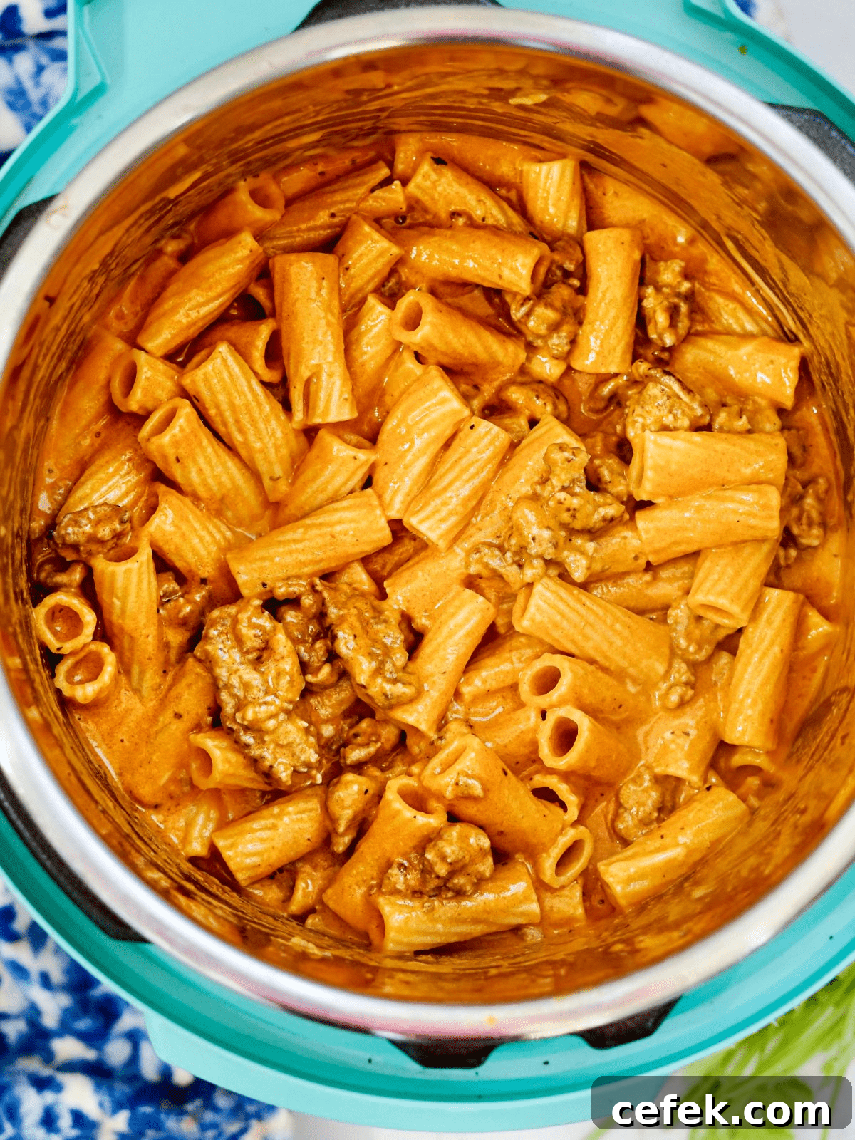 instant pot with creamy sausage rigatoni