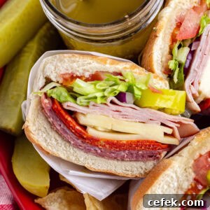 close up Italian subs cut in half