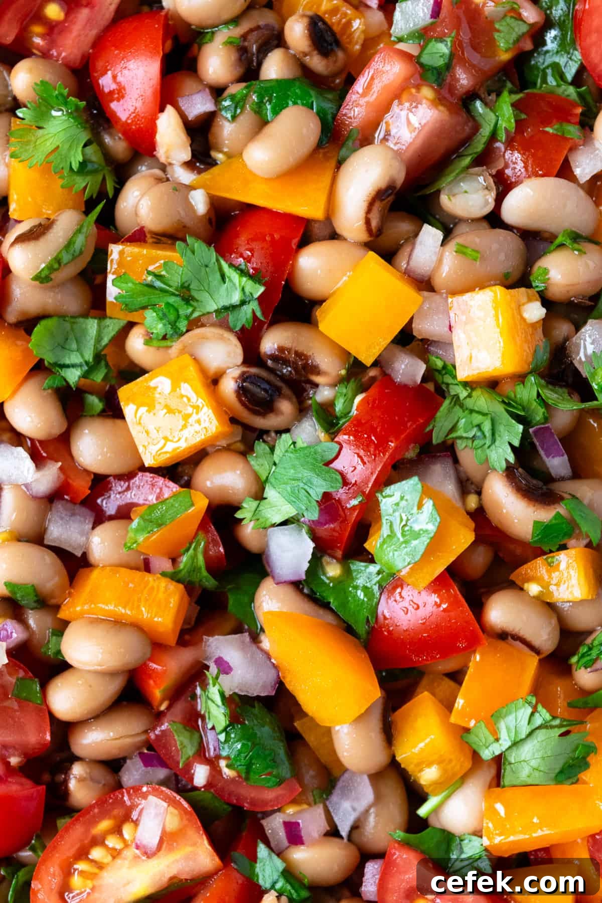 Black Eyed Peas Salad Closeup.