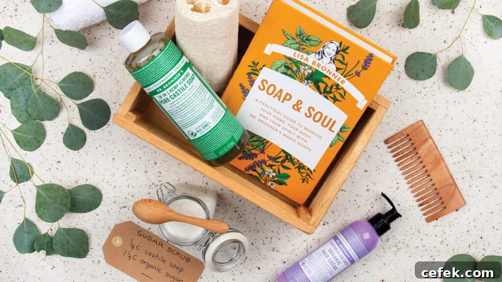 Soap & Soul book in a body care basket with Castile Soap, lotion, sugar scrub