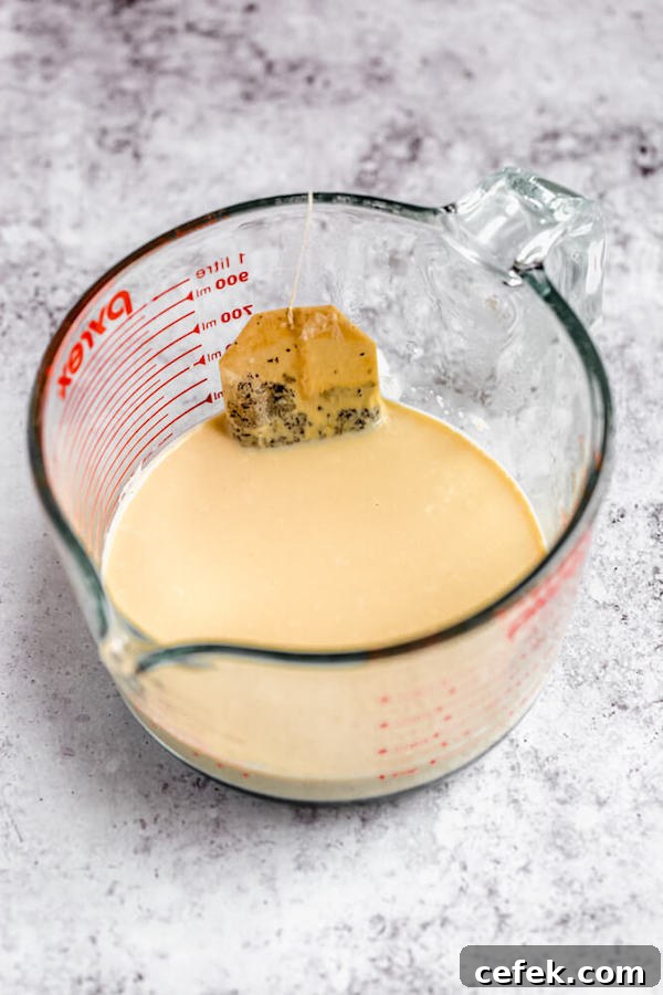 chai tea bag steeping in milk