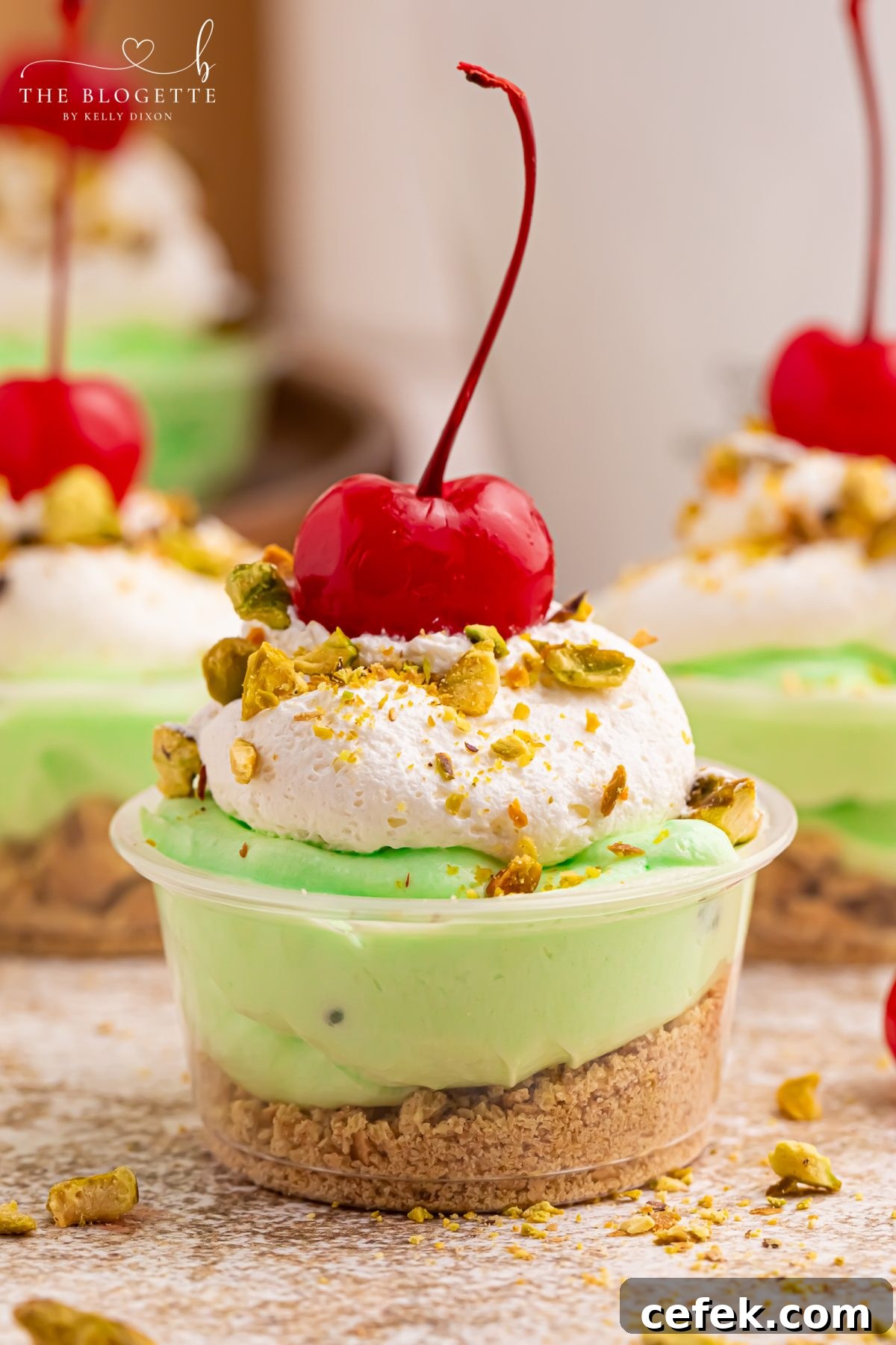 These creamy Pistachio Pudding Shots are the cutest party dessert! Made with pistachio pudding mix, RumChata, Cool Whip, and graham cracker topping. Perfect for holiday parties, girls’ night, St. Patrick’s Day treats, and easy no-bake desserts. Save this RumChata pudding shot recipe!