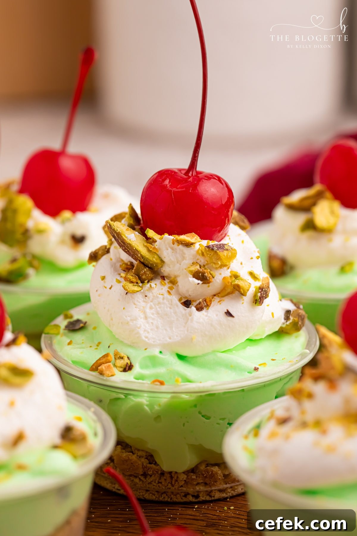 These creamy Pistachio Pudding Shots are the cutest party dessert! Made with pistachio pudding mix, RumChata, Cool Whip, and graham cracker topping. Perfect for holiday parties, girls’ night, St. Patrick’s Day treats, and easy no-bake desserts. Save this RumChata pudding shot recipe!