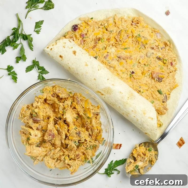 Plate with BBQ Chicken filling and tortilla filled with BBQ Chicken.