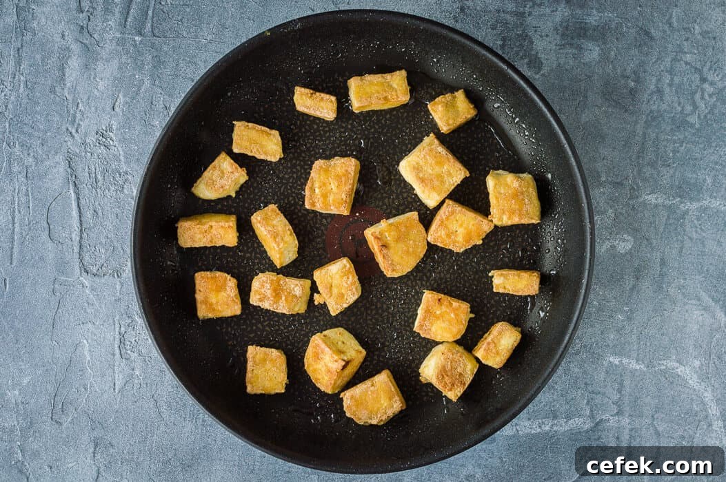 crispy tofu in a pan.